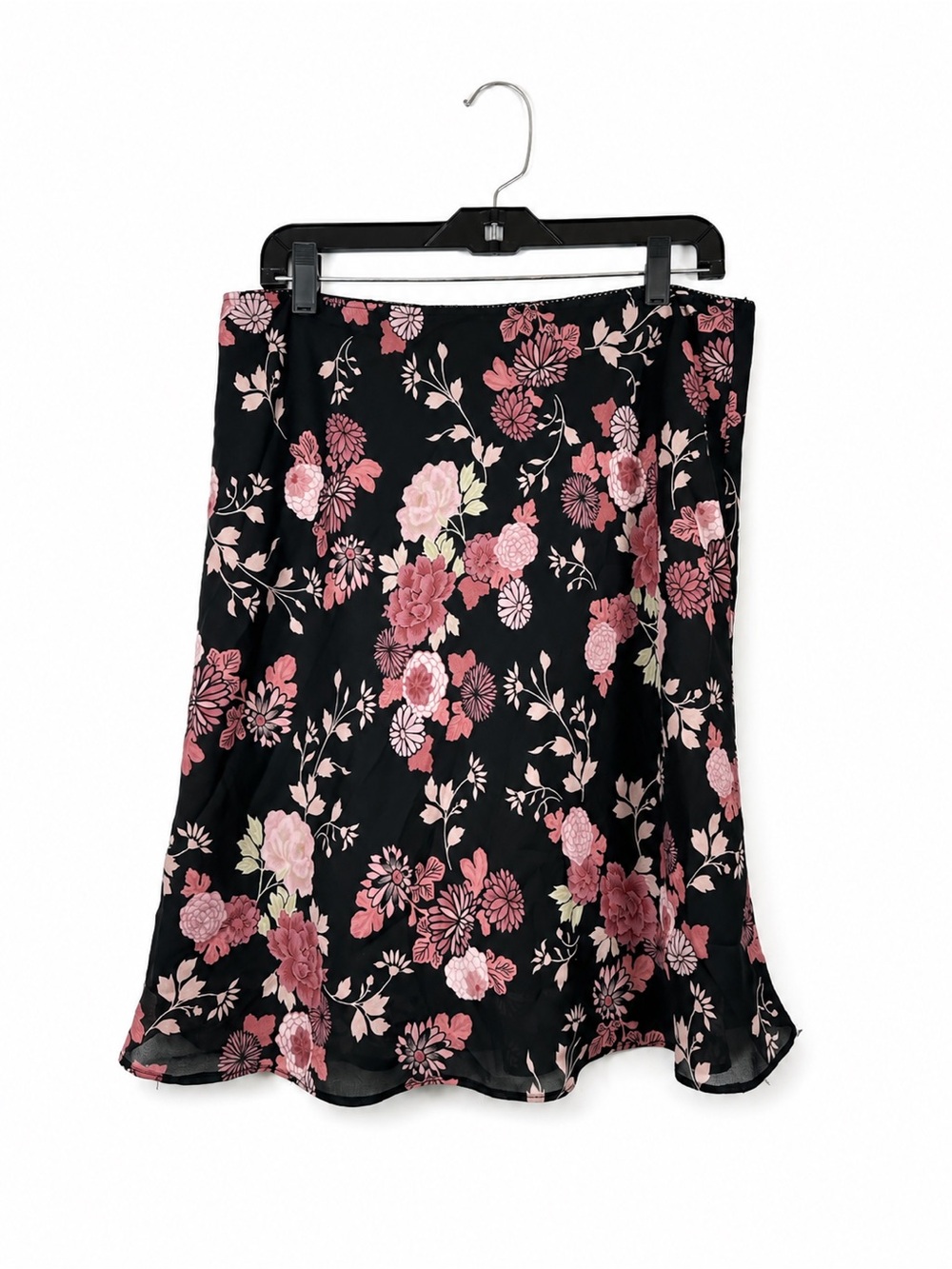 Hillard & Hanson Floral Midi‎ Skirt Slip Size PM Black Pink Office Evening 90s